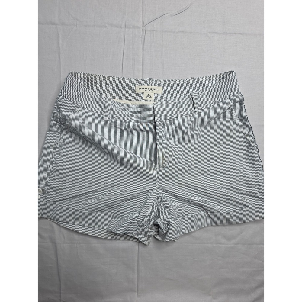 Banana Republic Chino Shorts Women's 6 Blue White‎ Striped Martin Fit Cuffed Hem
